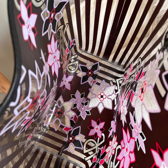 Henri Bendel Black and Pink Striped Floral Clear Tote - Picture 4 of 5